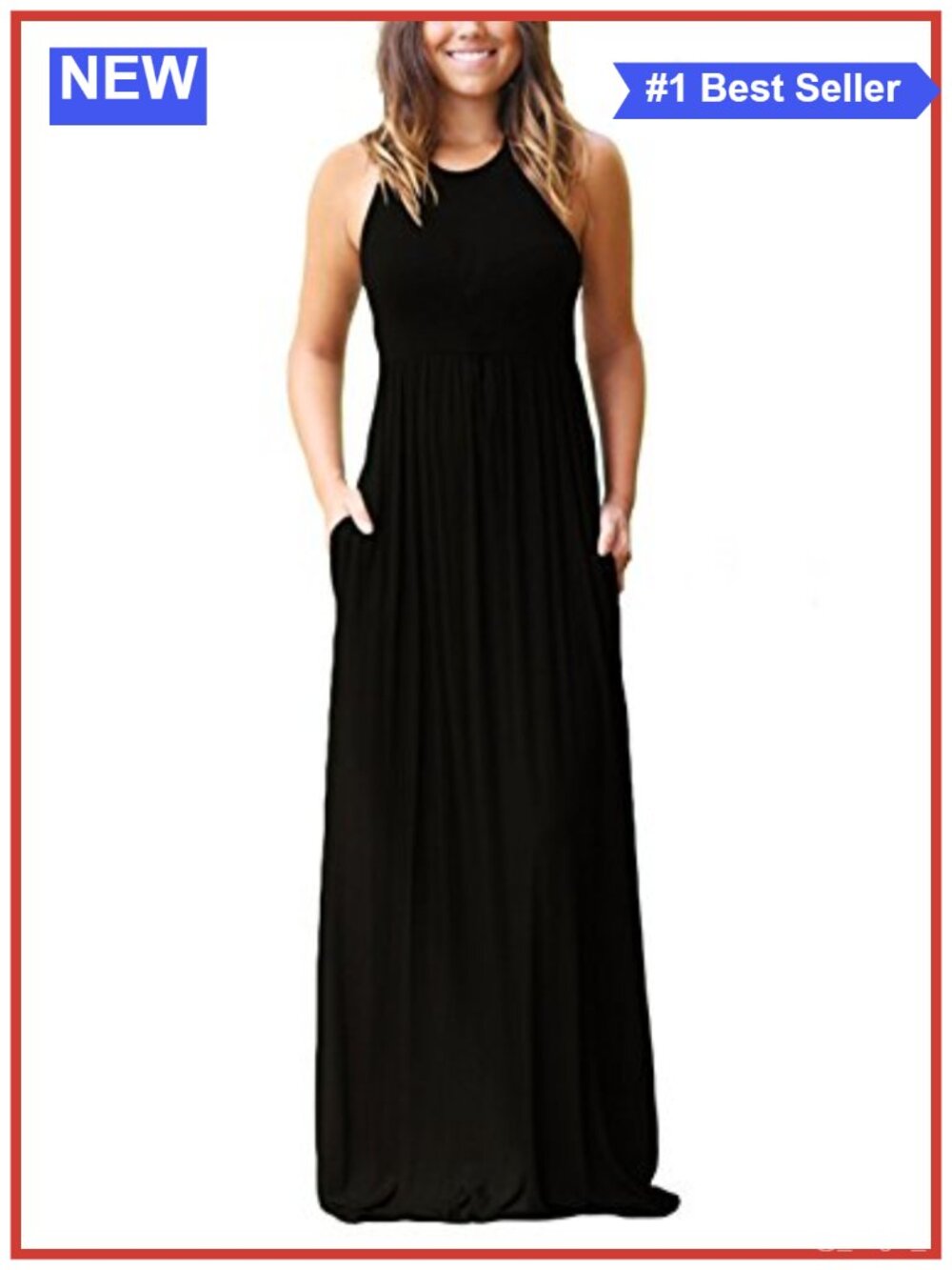 Sleeveless Maxi Dress with Pockets Polyester Spandex Summer Casual
